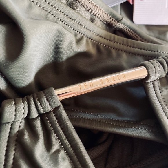 Ted Baker Plunge Halter One Piece Green With Gold - Picture 10 of 10